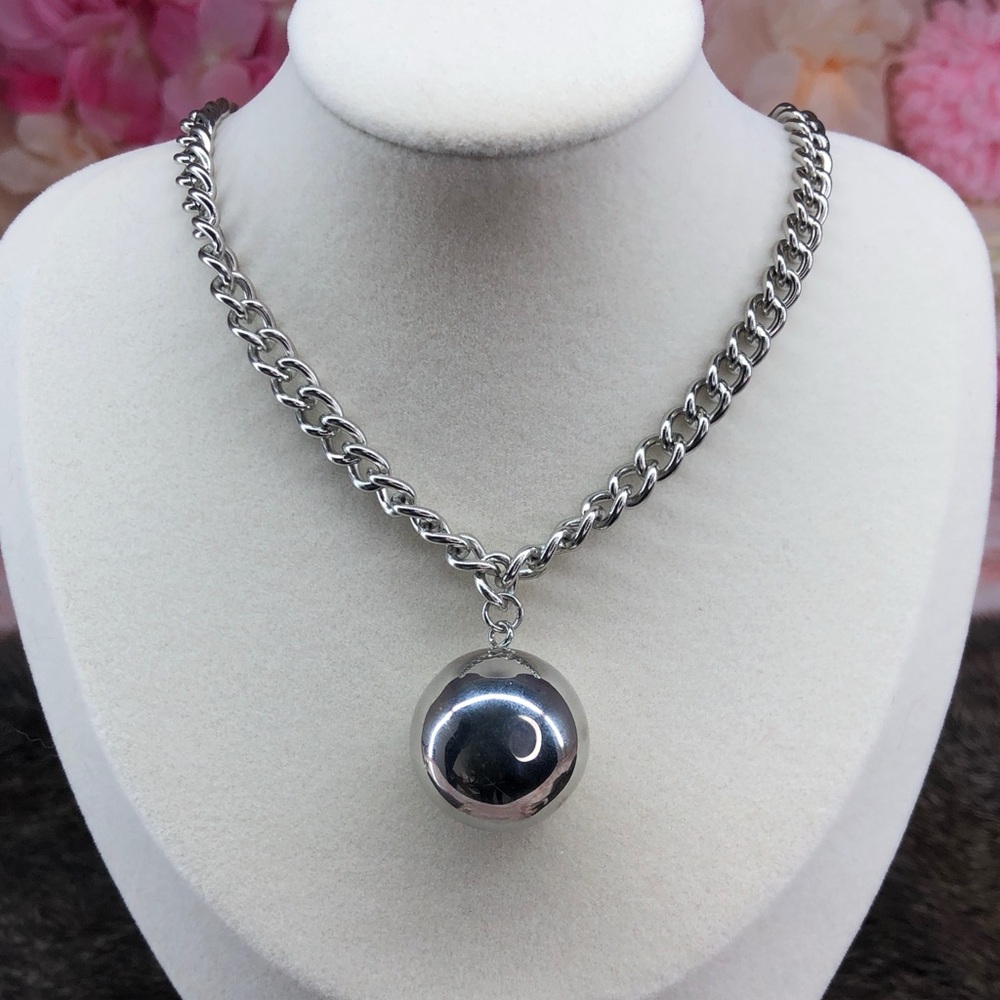 Silver Chain Necklace with Sphere Pendant